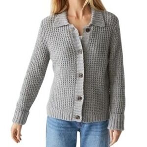 Michael Stars Cardigan Sweater Women's Size Small Grey Waffle Knit Button Cozy
